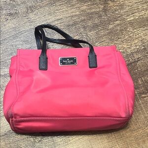 Kate Spade New York Pink Nylon Tote Shoulder Bag Black Handles – Read
